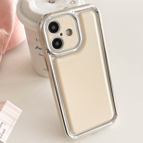 

For iPhone 16 Electroplated Edge Frosted Leather TPU Phone Case(Apricot Color)