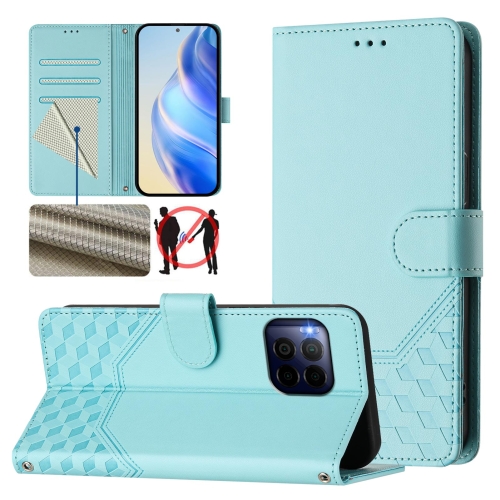 

For T-Mobile Revvl 7 Pro Honeycomb Embossing RFID Leather Phone Case(Mint Green)