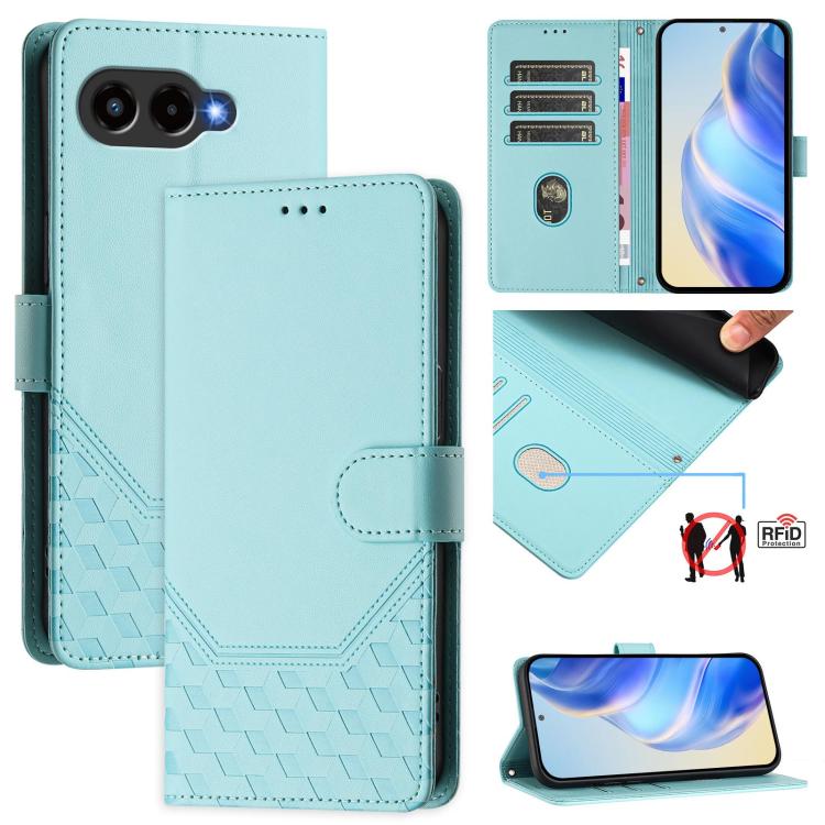 

For T-Mobile Revvl 8 5G Honeycomb Embossing RFID Leather Phone Case(Mint Green)