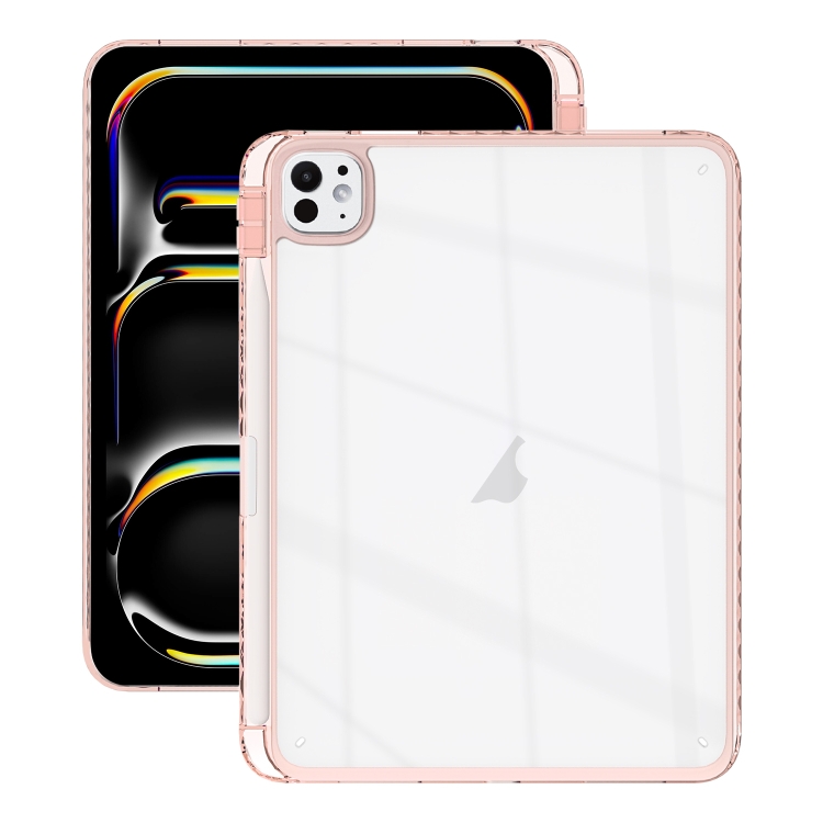 

For iPad Pro 13 2024 Acrylic Hybrid TPU Tablet Case with Pen Slot(Pink)