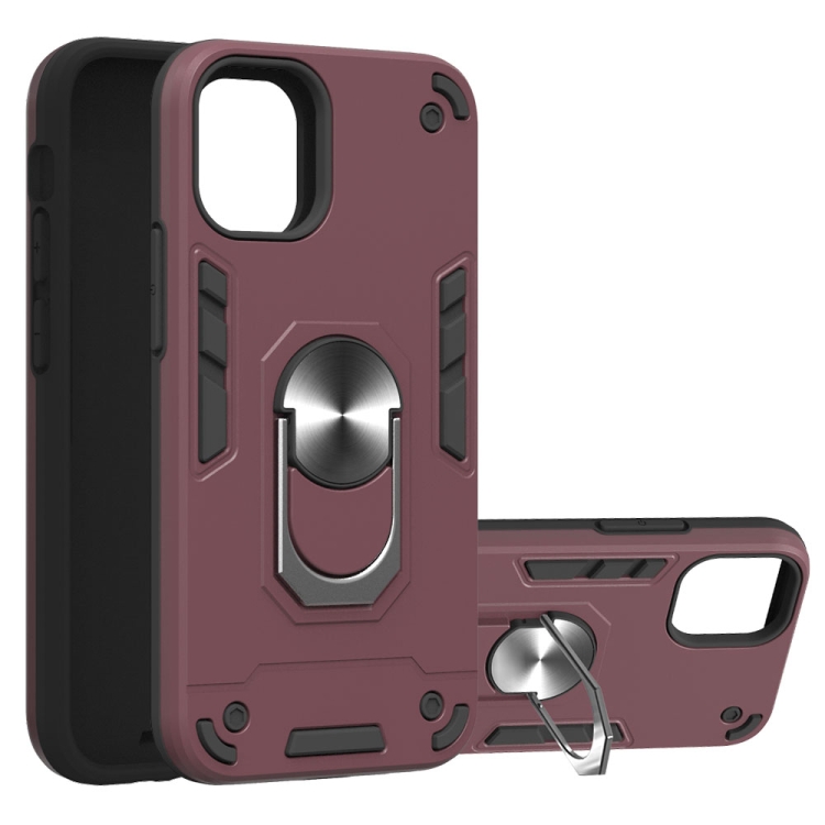 

For iPhone 12 mini 2 in 1 Armour Series PC + TPU Protective Case with Ring Holder(Wnie Red)