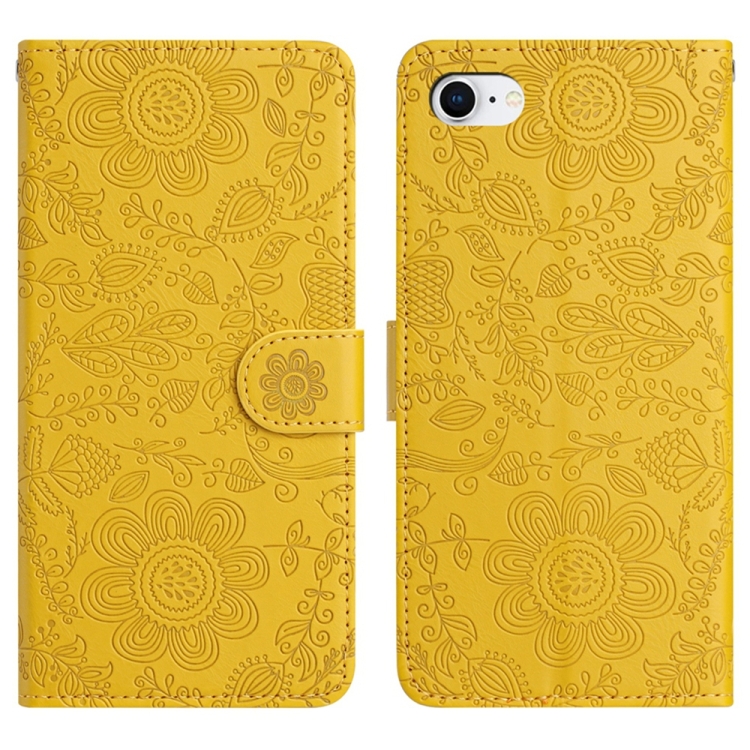 

For iPhone SE 2022 / 2020 / 8 / 7 Floral Embossed Pattern Leather Phone Case(Yellow)