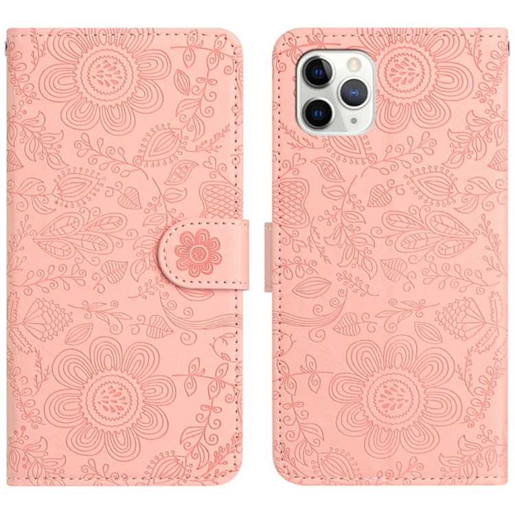 

For iPhone 11 Pro Max Floral Embossed Pattern Leather Phone Case(Pink)