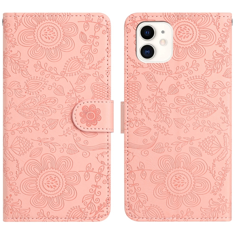 

For iPhone 12 mini Floral Embossed Pattern Leather Phone Case(Pink)