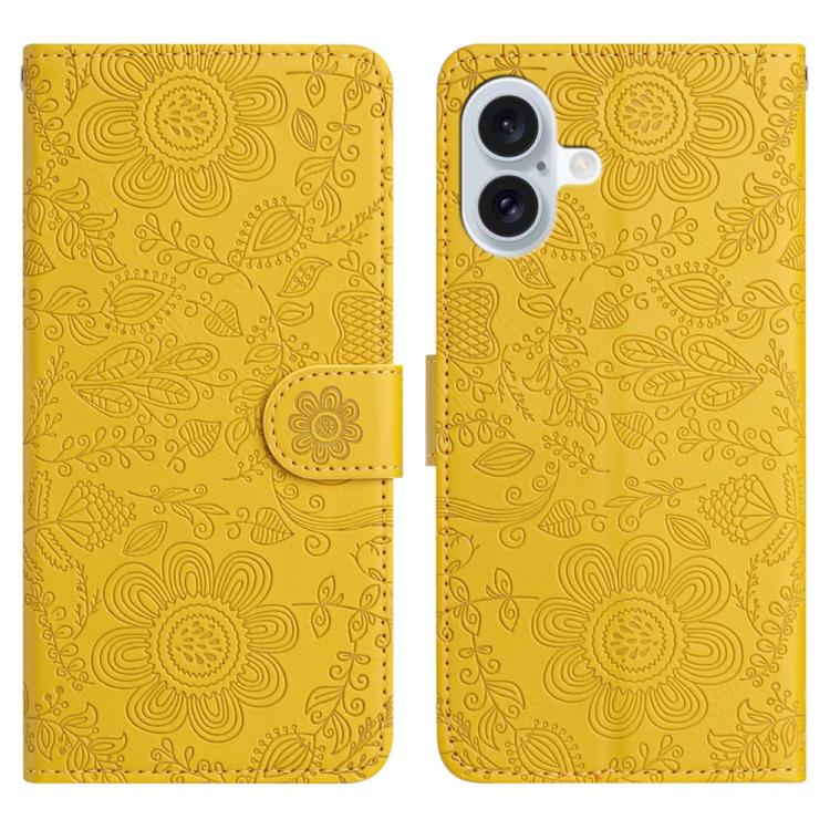 

For iPhone 17 Floral Embossed Pattern Leather Phone Case(Yellow)