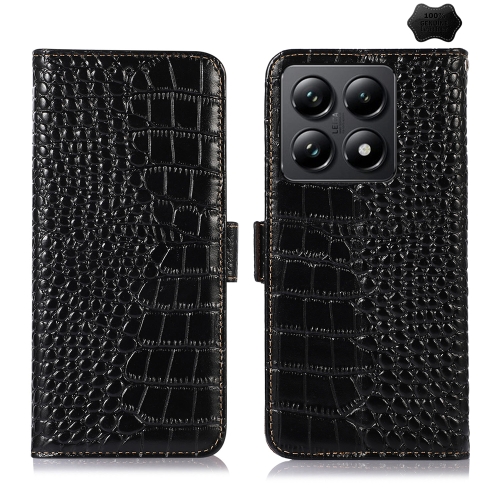 

For Xiaomi 14T Pro Crocodile Top Layer Cowhide Leather Phone Case(Black)