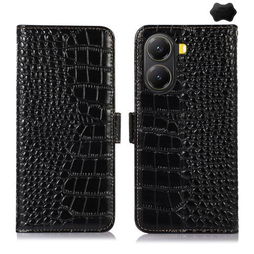 

For Xiaomi Poco X7 Pro Crocodile Top Layer Cowhide Leather Phone Case(Black)