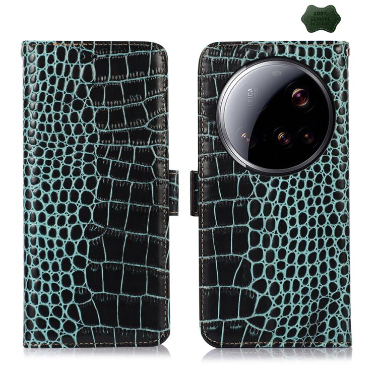 

For Xiaomi 15 Ultra Crocodile Top Layer Cowhide Leather Phone Case(Green)