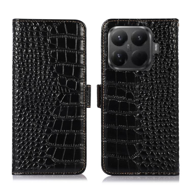 

For Xiaomi 15T Pro 5G Crocodile Top Layer Cowhide Leather Phone Case(Black)