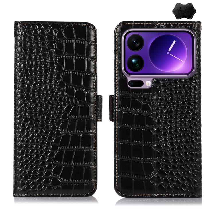 

For Xiaomi 17 Pro Max Crocodile Top Layer Cowhide Leather Phone Case(Black)