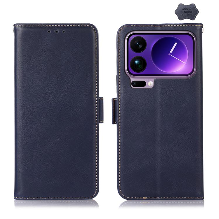 

For Xiaomi 17 Pro Magnetic Crazy Horse Texture Genuine Leather RFID Phone Case(Blue)