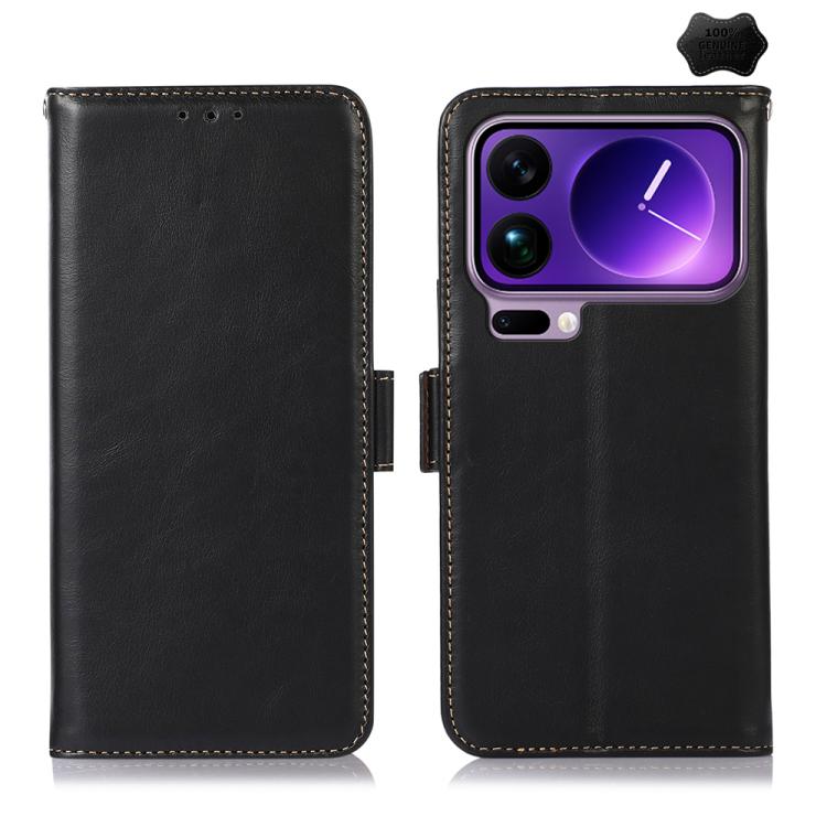 

For Xiaomi 17 Pro Max Magnetic Crazy Horse Texture Genuine Leather RFID Phone Case(Black)
