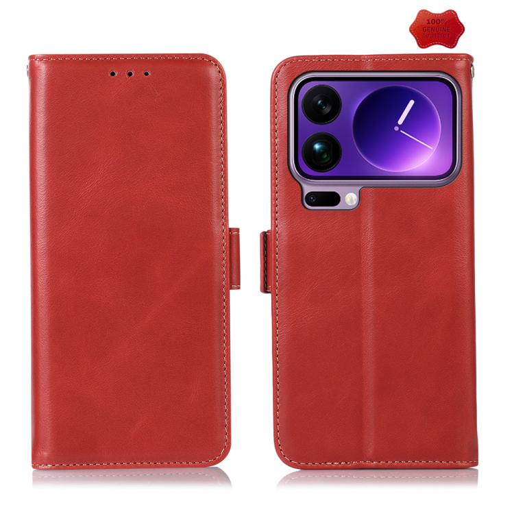 

For Xiaomi 17 Pro Max Magnetic Crazy Horse Texture Genuine Leather RFID Phone Case(Red)