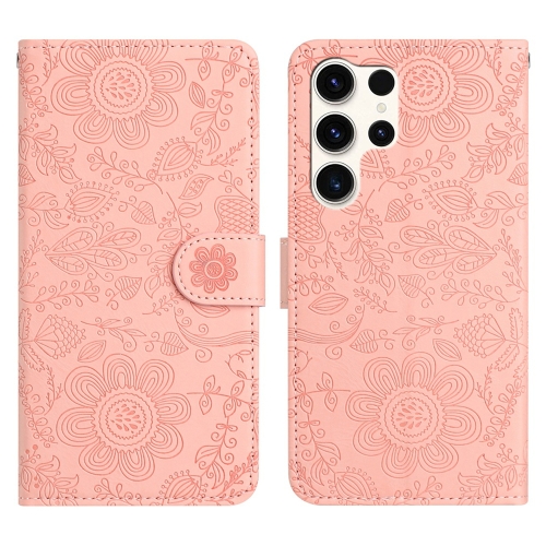 

For Samsung Galaxy S24 Ultra 5G Floral Embossed Pattern Leather Phone Case(Pink)