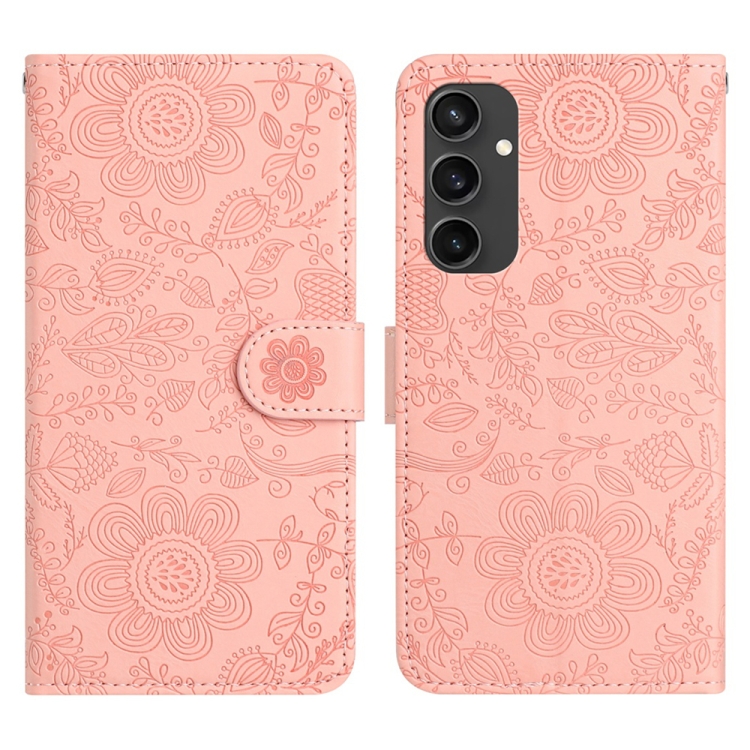 

For Samsung Galaxy S24 FE 5G Floral Embossed Pattern Leather Phone Case(Pink)