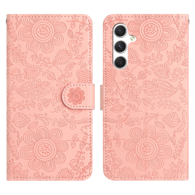 

For Samsung Galaxy S24 5G Floral Embossed Pattern Leather Phone Case(Pink)