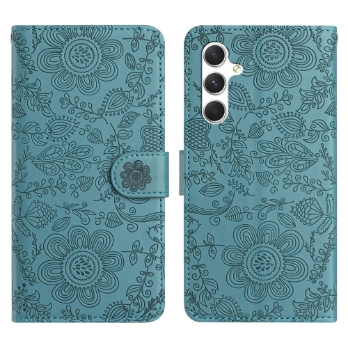 

For Samsung Galaxy S24 5G Floral Embossed Pattern Leather Phone Case(Dark Green)