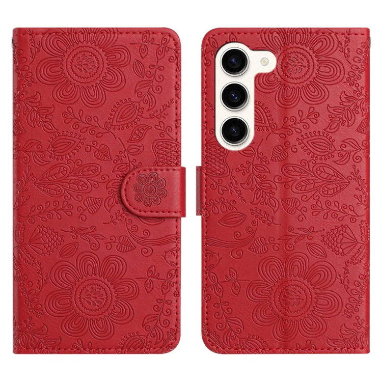 

For Samsung Galaxy S23+ 5G Floral Embossed Pattern Leather Phone Case(Red)