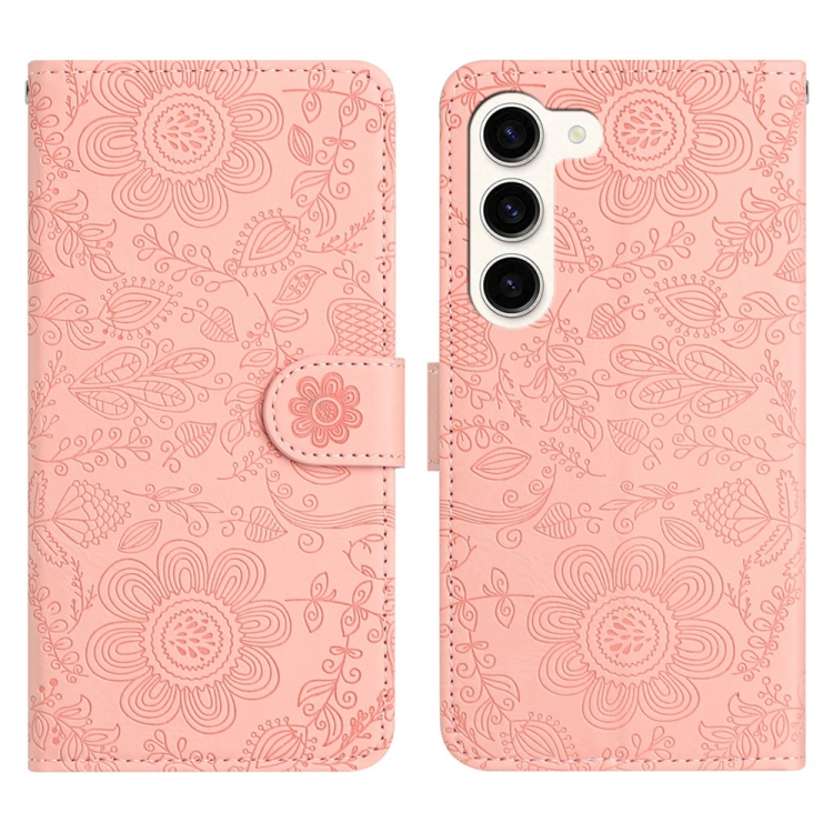 

For Samsung Galaxy S23+ 5G Floral Embossed Pattern Leather Phone Case(Pink)