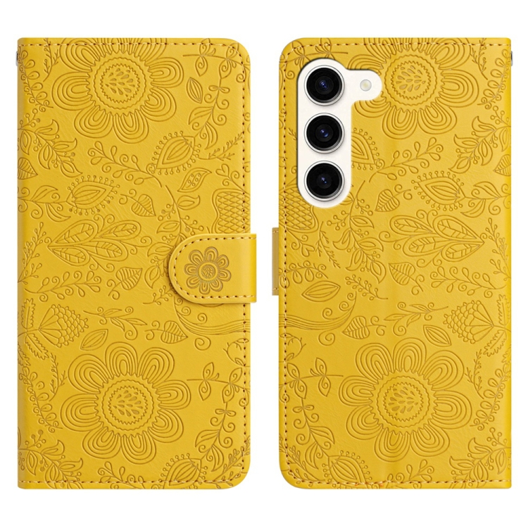 

For Samsung Galaxy S23+ 5G Floral Embossed Pattern Leather Phone Case(Yellow)
