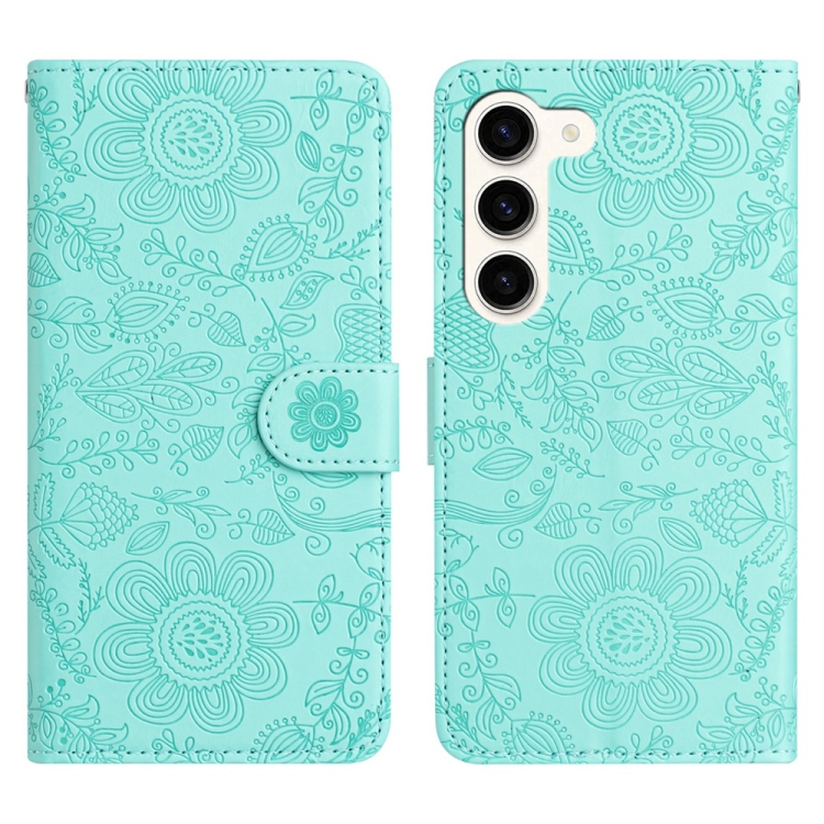 

For Samsung Galaxy S23 5G Floral Embossed Pattern Leather Phone Case(Light Green)