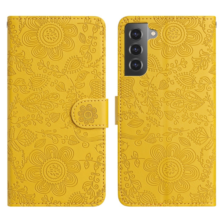 

For Samsung Galaxy S22 5G Floral Embossed Pattern Leather Phone Case(Yellow)
