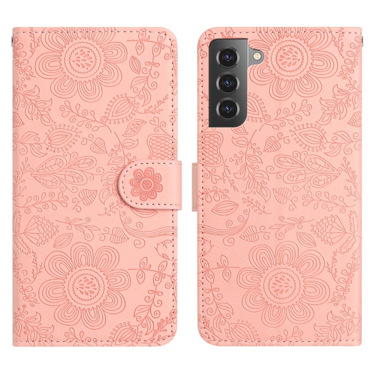 

For Samsung Galaxy S21+ 5G Floral Embossed Pattern Leather Phone Case(Pink)