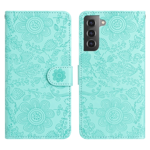 

For Samsung Galaxy S21+ 5G Floral Embossed Pattern Leather Phone Case(Light Green)