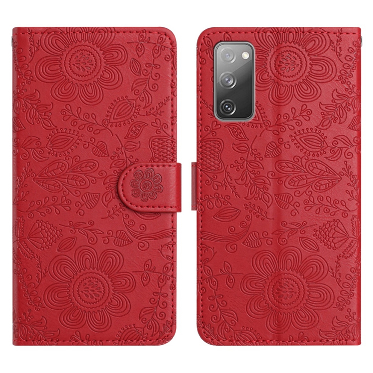 

For Samsung Galaxy S20 FE 5G Floral Embossed Pattern Leather Phone Case(Red)