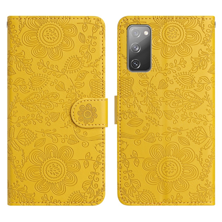 

For Samsung Galaxy S20 FE 5G Floral Embossed Pattern Leather Phone Case(Yellow)
