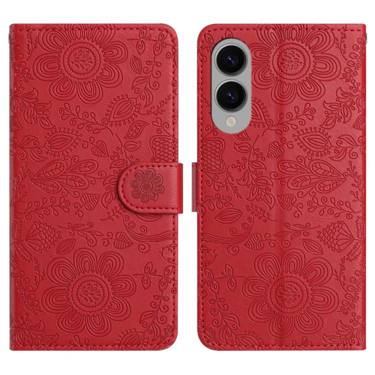 

For Samsung Galaxy S25 Edge 5G Floral Embossed Pattern Leather Phone Case(Red)