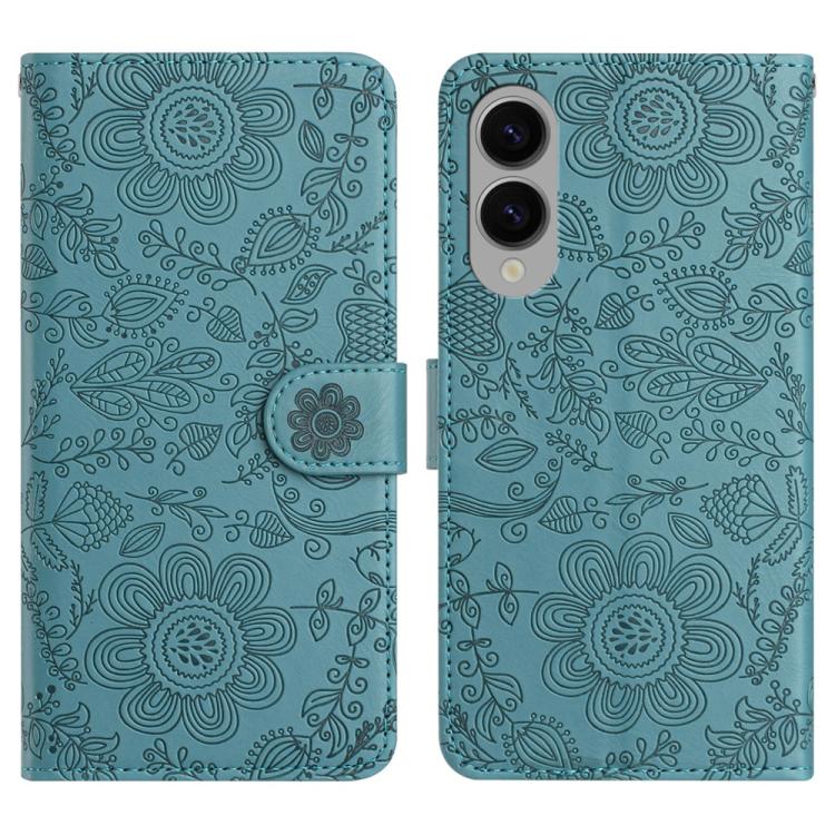 

For Samsung Galaxy S25 Edge 5G Floral Embossed Pattern Leather Phone Case(Dark Green)
