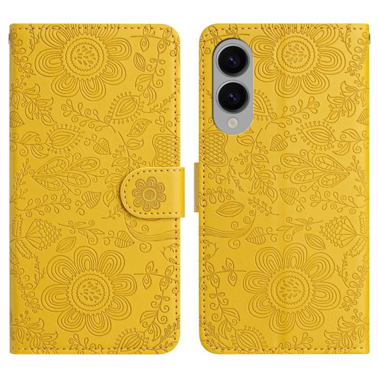 

For Samsung Galaxy S25 Edge 5G Floral Embossed Pattern Leather Phone Case(Yellow)