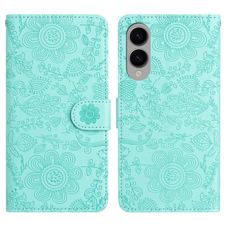 

For Samsung Galaxy S25 Edge 5G Floral Embossed Pattern Leather Phone Case(Light Green)