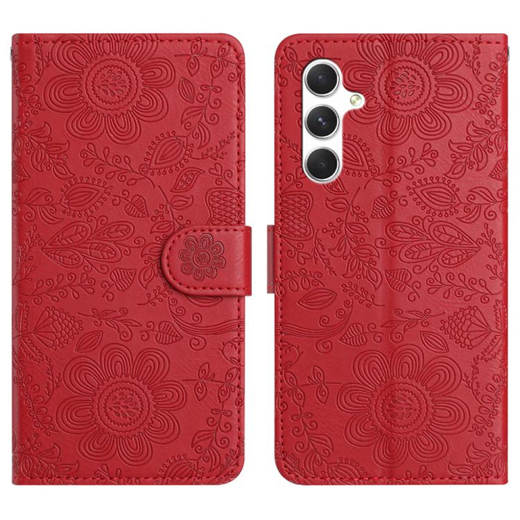 

For Samsung Galaxy S26+ 5G Floral Embossed Pattern Leather Phone Case(Red)