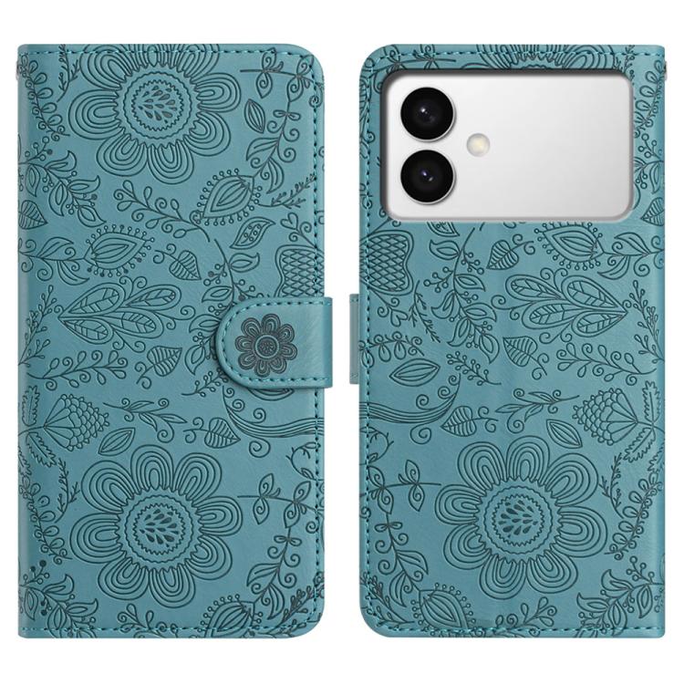 

For Samsung Galaxy S26 Edge 5G Floral Embossed Pattern Leather Phone Case(Dark Green)