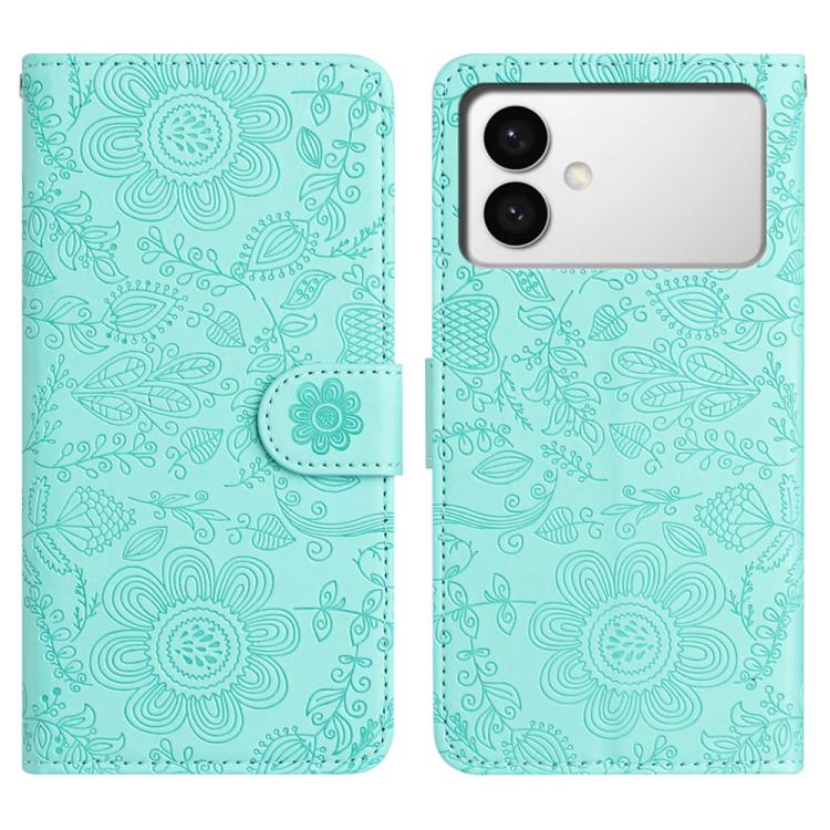 

For Samsung Galaxy S26 Edge 5G Floral Embossed Pattern Leather Phone Case(Light Green)