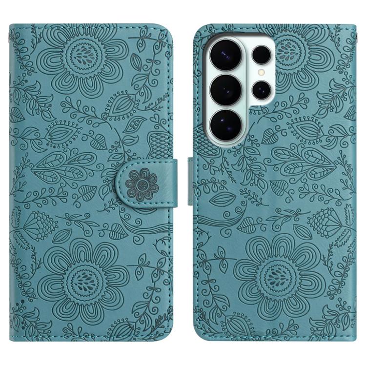 

For Samsung Galaxy S26 Ultra 5G Floral Embossed Pattern Leather Phone Case(Dark Green)