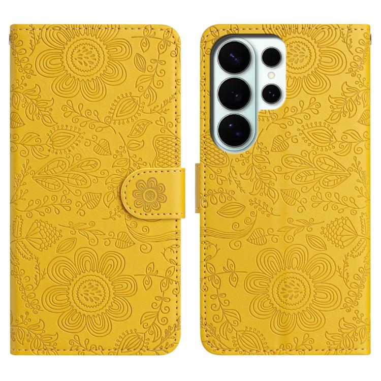 

For Samsung Galaxy S26 Ultra 5G Floral Embossed Pattern Leather Phone Case(Yellow)