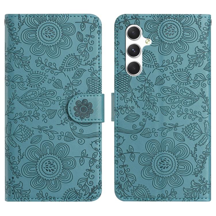 

For Samsung Galaxy S26 5G Floral Embossed Pattern Leather Phone Case(Dark Green)