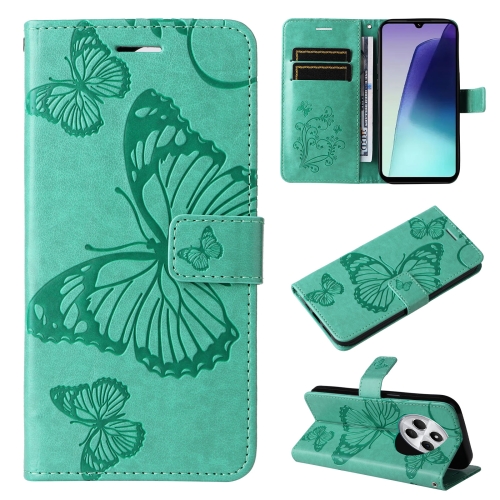 

For Redmi 14C 4G Global 3D Butterfly Embossed Pattern Flip Leather Phone Case(Green)