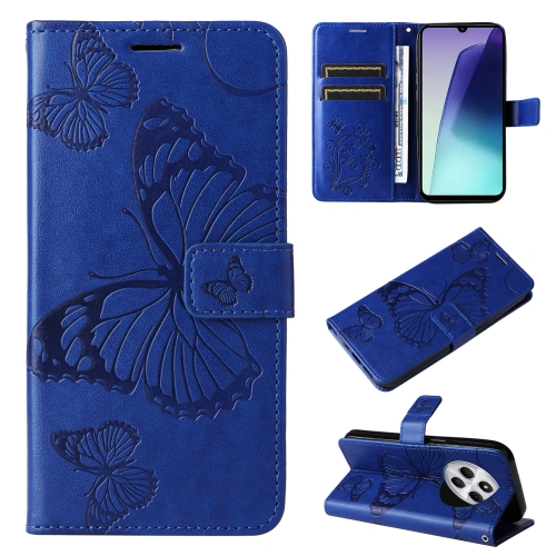 

For Redmi 14C 4G Global 3D Butterfly Embossed Pattern Flip Leather Phone Case(Blue)