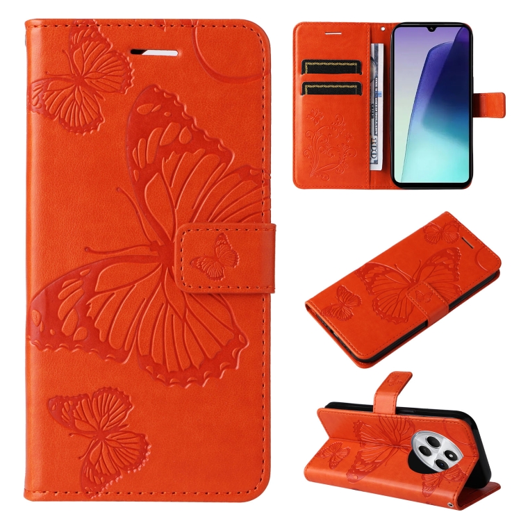 

For Redmi 14C 4G Global 3D Butterfly Embossed Pattern Flip Leather Phone Case(Orange)