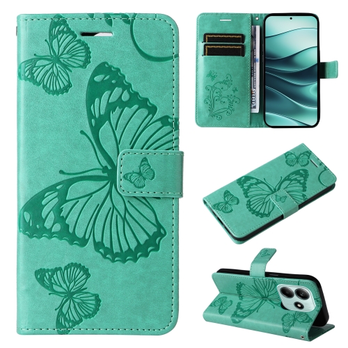 

For Redmi Note 14 5G 3D Butterfly Embossed Pattern Flip Leather Phone Case(Green)