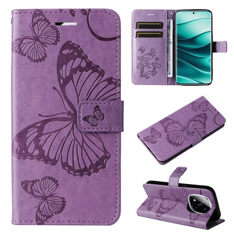 

For Redmi Note 14 Pro / 14 Pro+ 5G 3D Butterfly Embossed Pattern Flip Leather Phone Case(Purple)