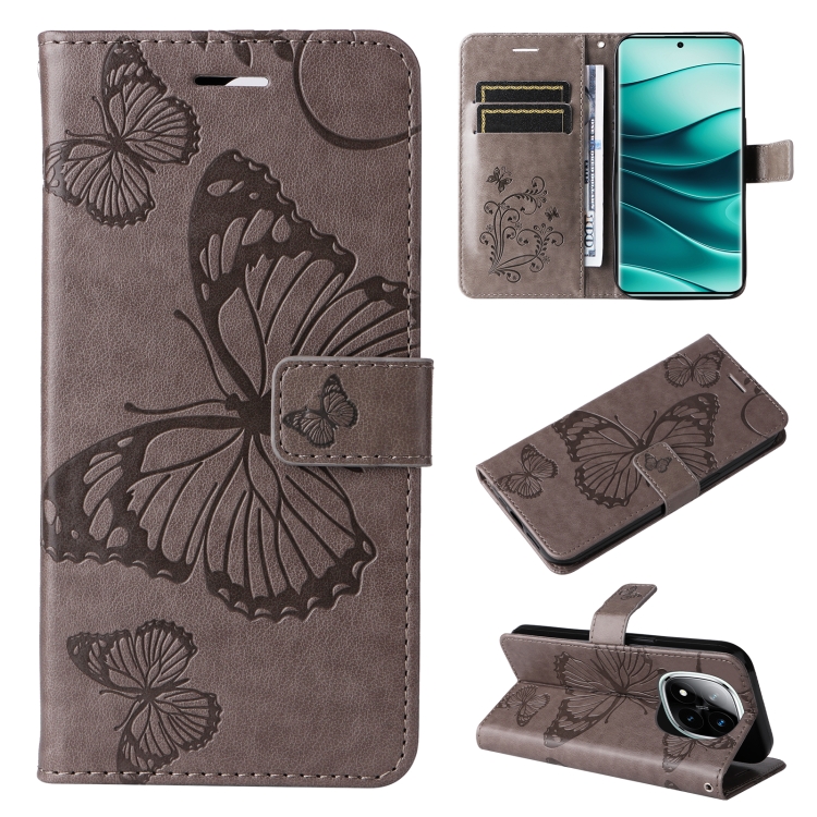 

For Redmi Note 14 Pro / 14 Pro+ 5G 3D Butterfly Embossed Pattern Flip Leather Phone Case(Grey)