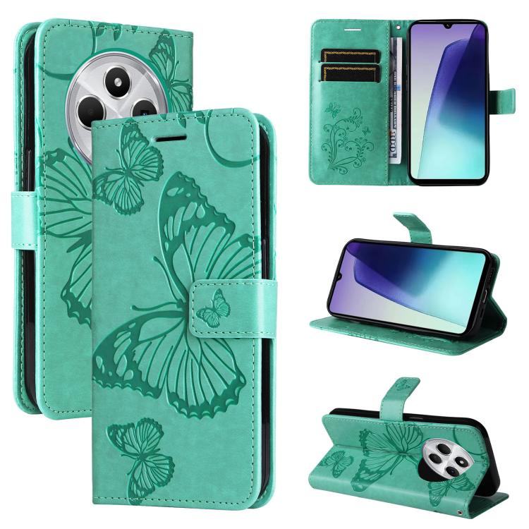 For Redmi 17C/14C 4G/A4 5G/Poco C75 5G 3D Butterfly Embossed Pattern Flip Leather Phone Case(Green)