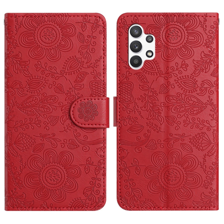 

For Samsung Galaxy A13 4G / A04 / A04s Floral Embossed Pattern Leather Phone Case(Red)