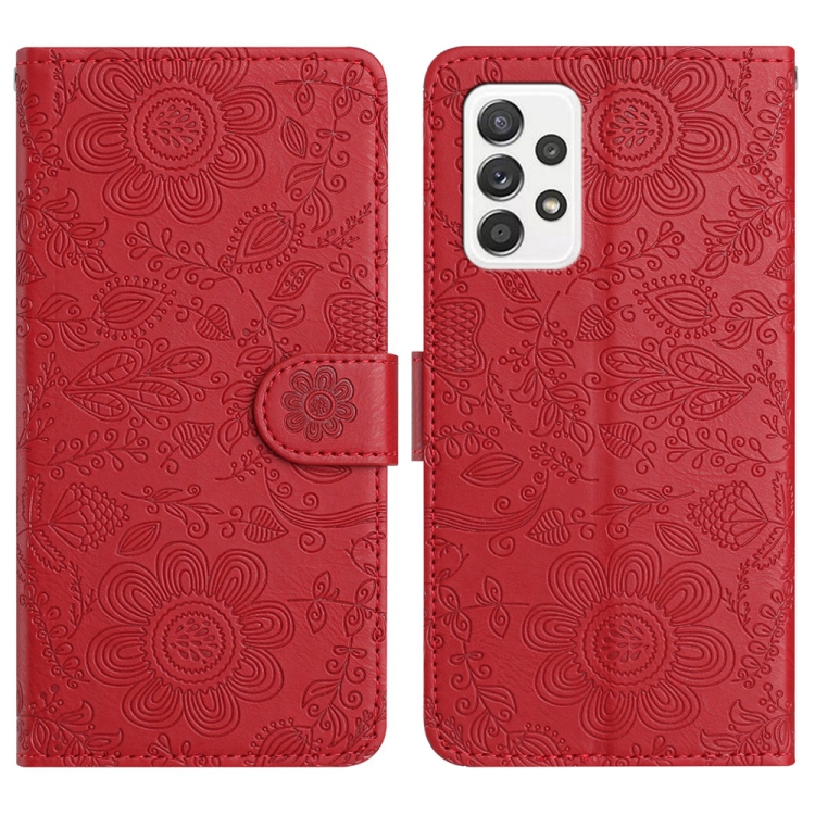 

For Samsung Galaxy A33 Floral Embossed Pattern Leather Phone Case(Red)