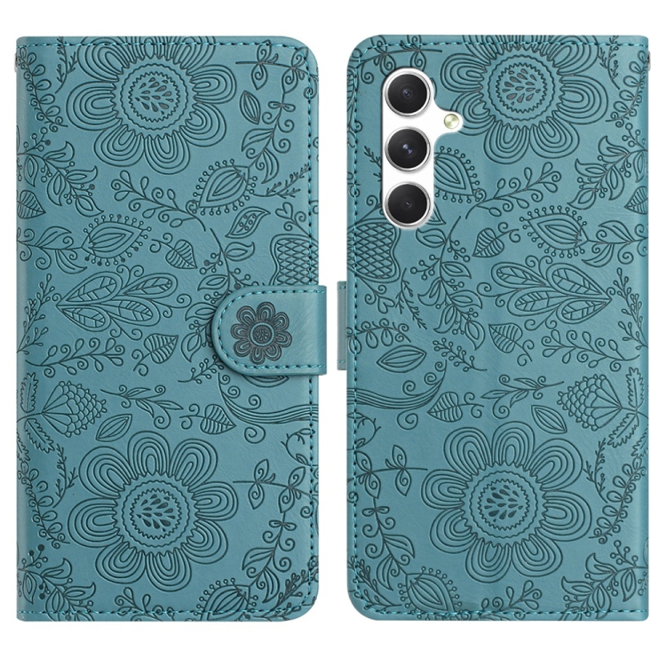 

For Samsung Galaxy A34 Floral Embossed Pattern Leather Phone Case(Dark Green)